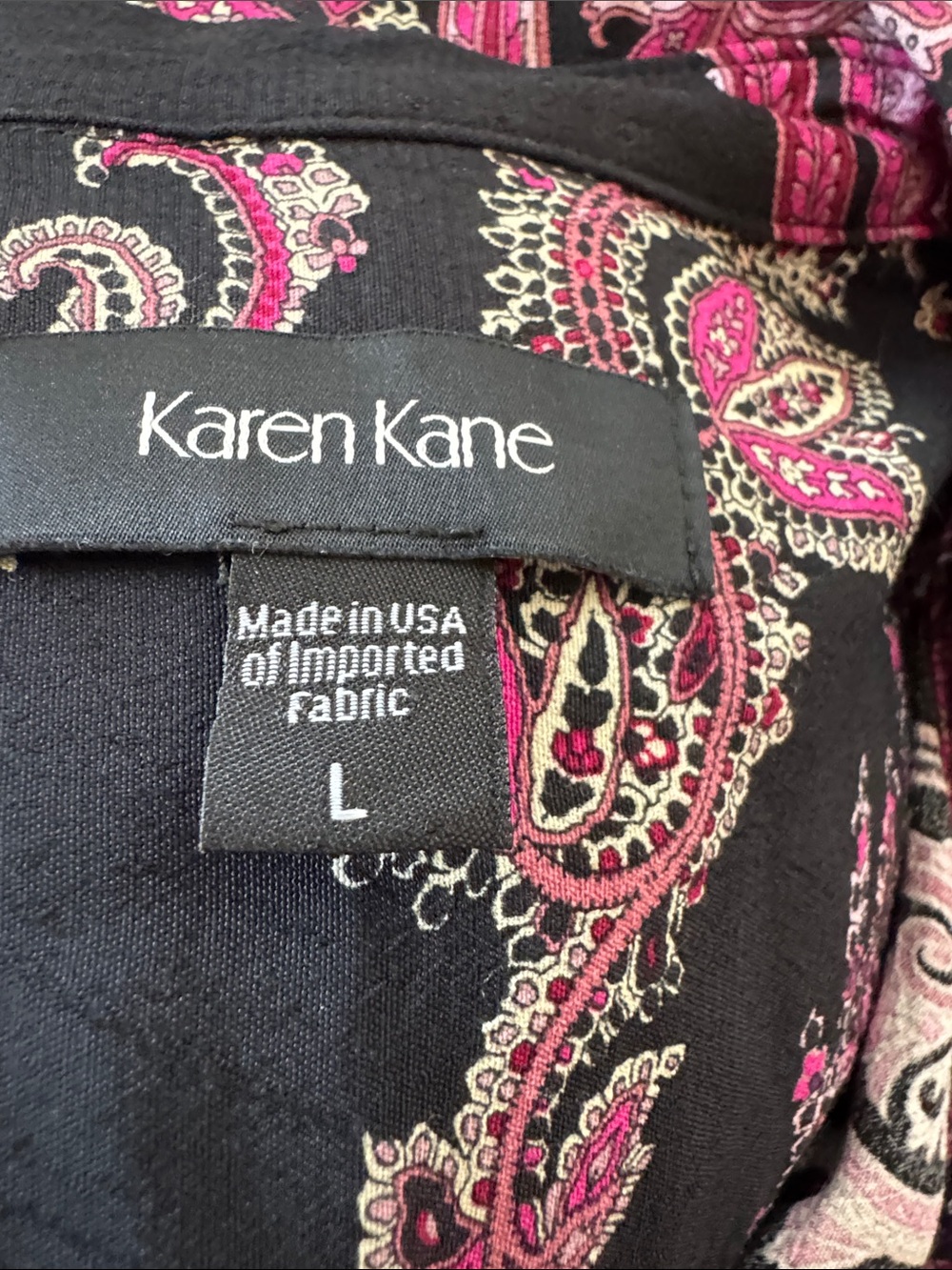 Karen Kane Black Pink Paisley Viscose Button Down Blouse L